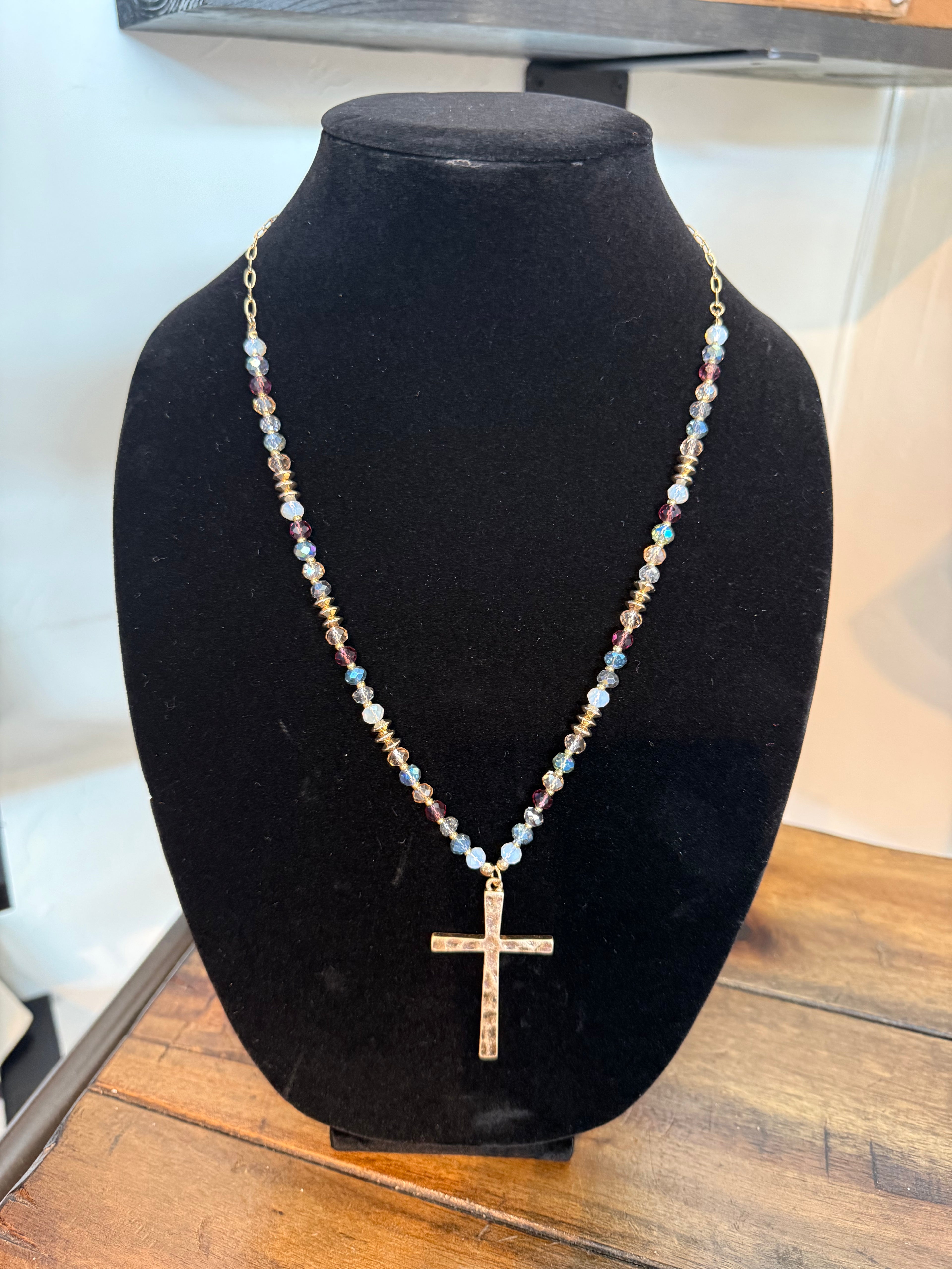 Long Beaded Cross Necklace