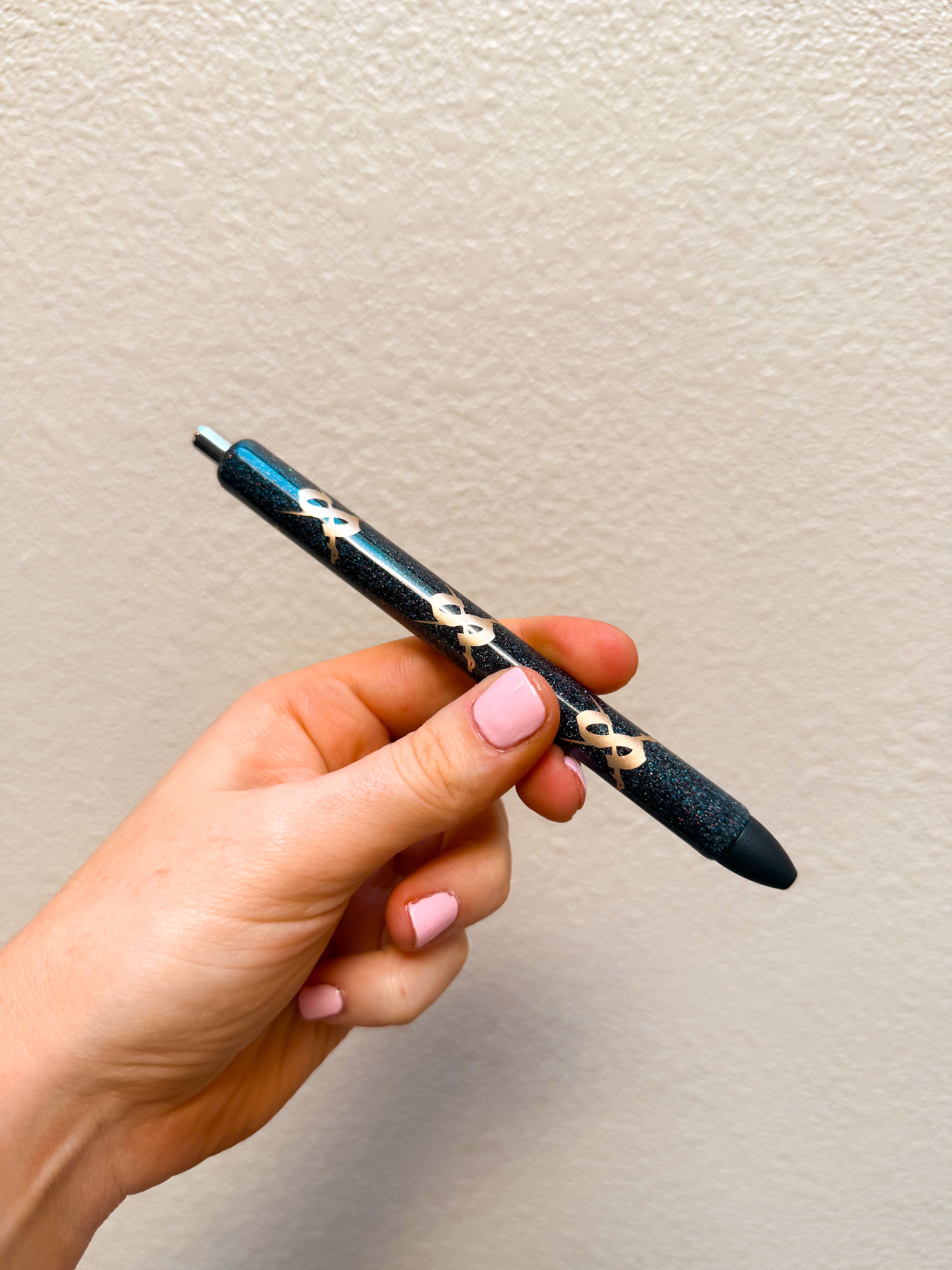 Black Glitter Swords Up Pen