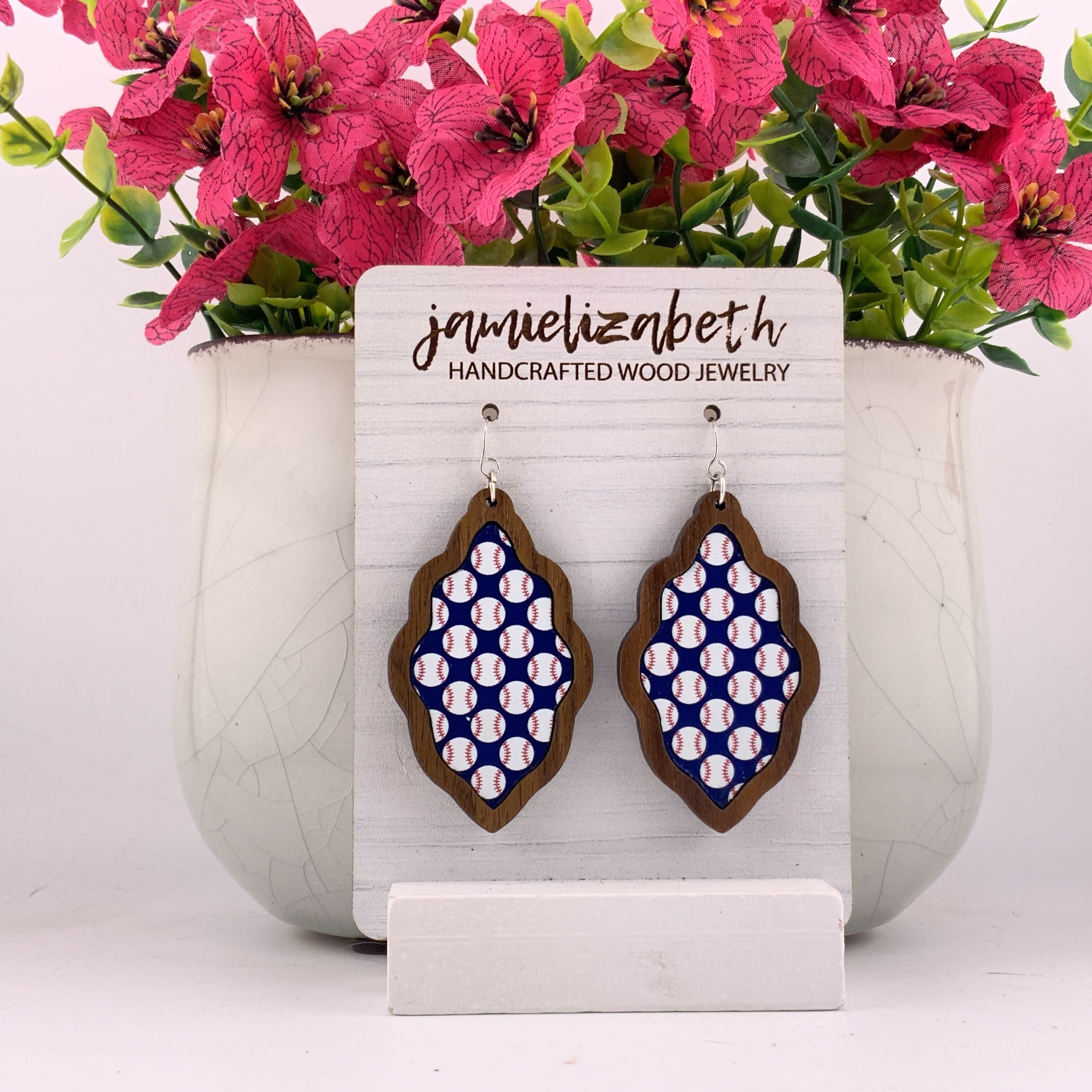 Baseball Scallop Earrings in Walnut