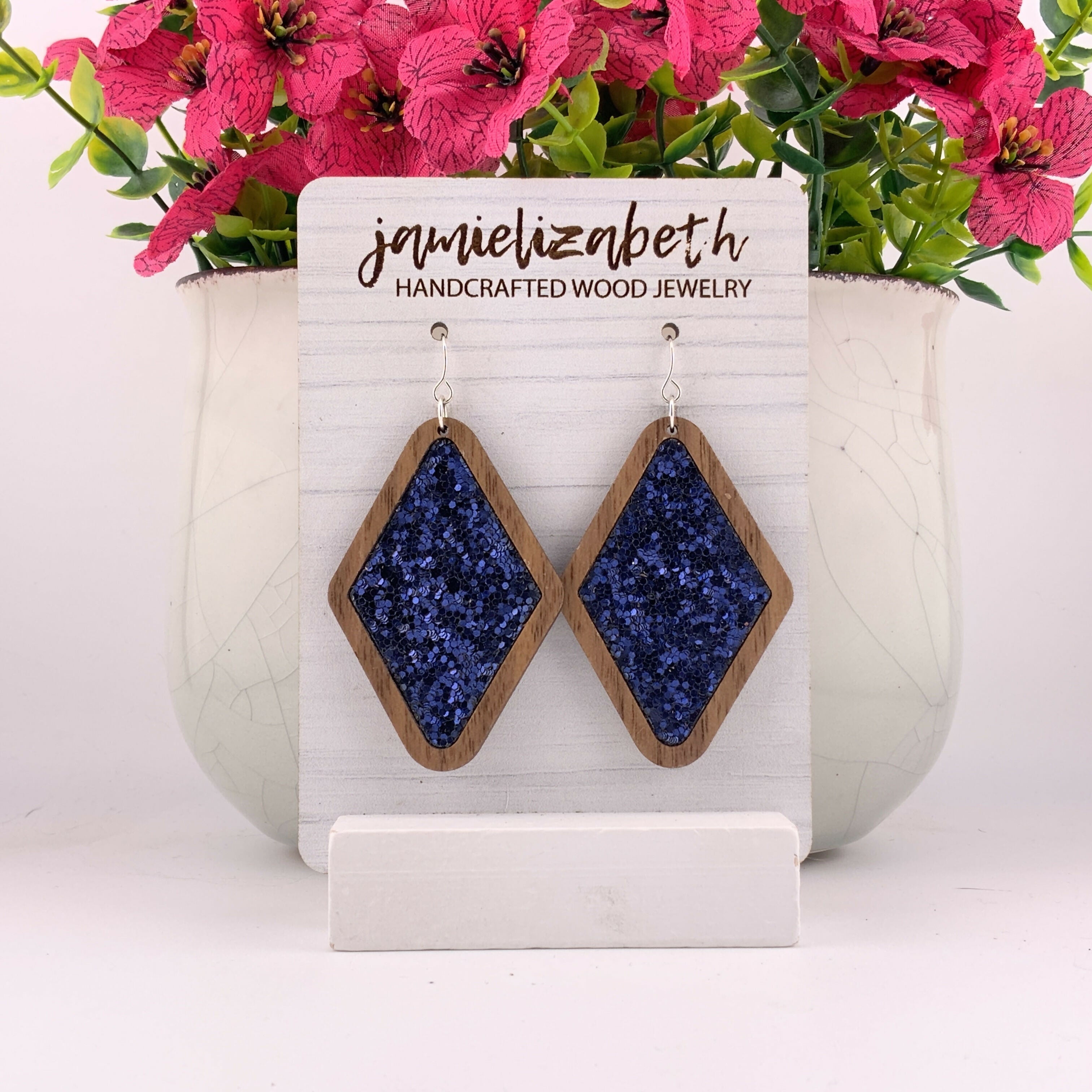 Navy Blue Glitter Earrings