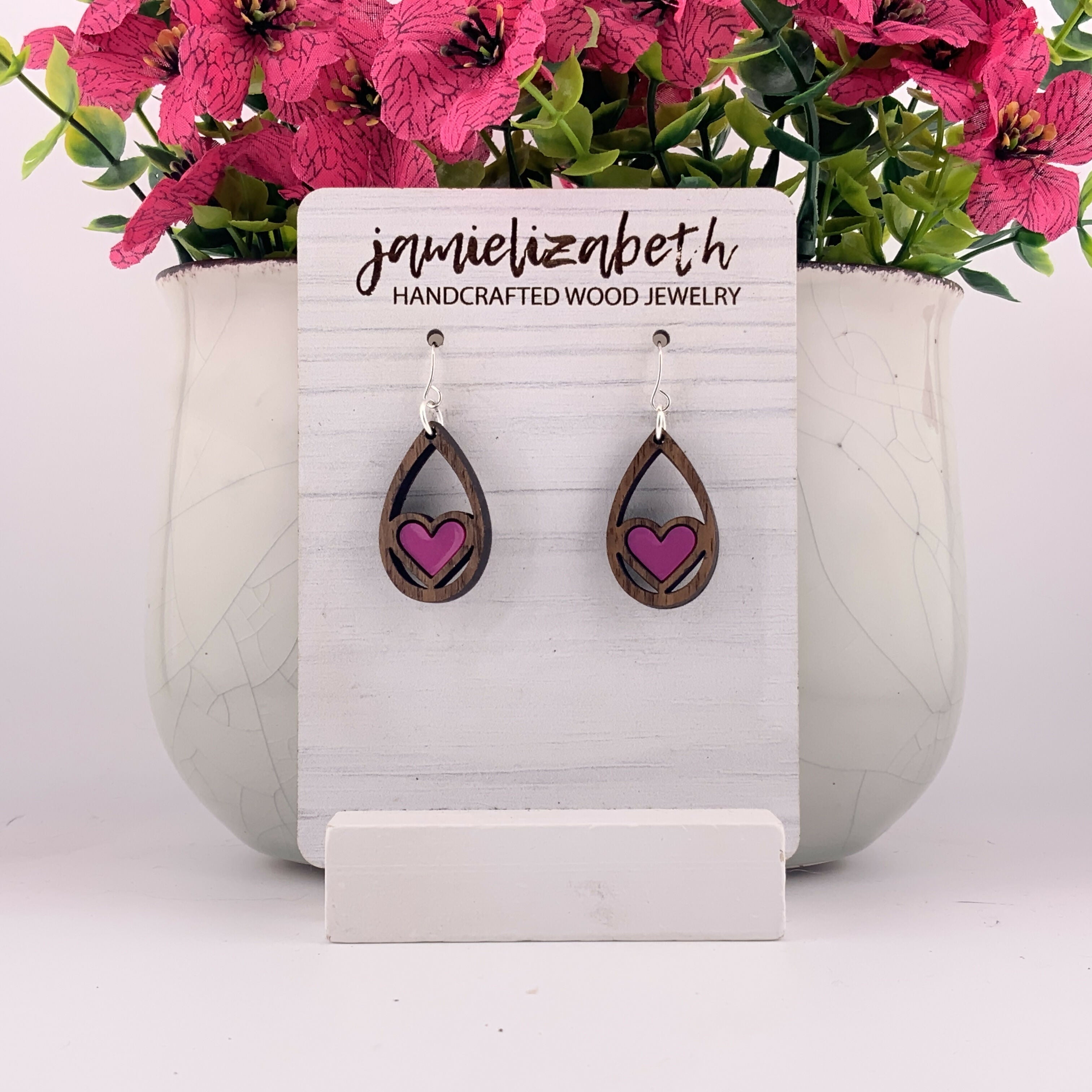 Valentine Pink Hearts in Walnut