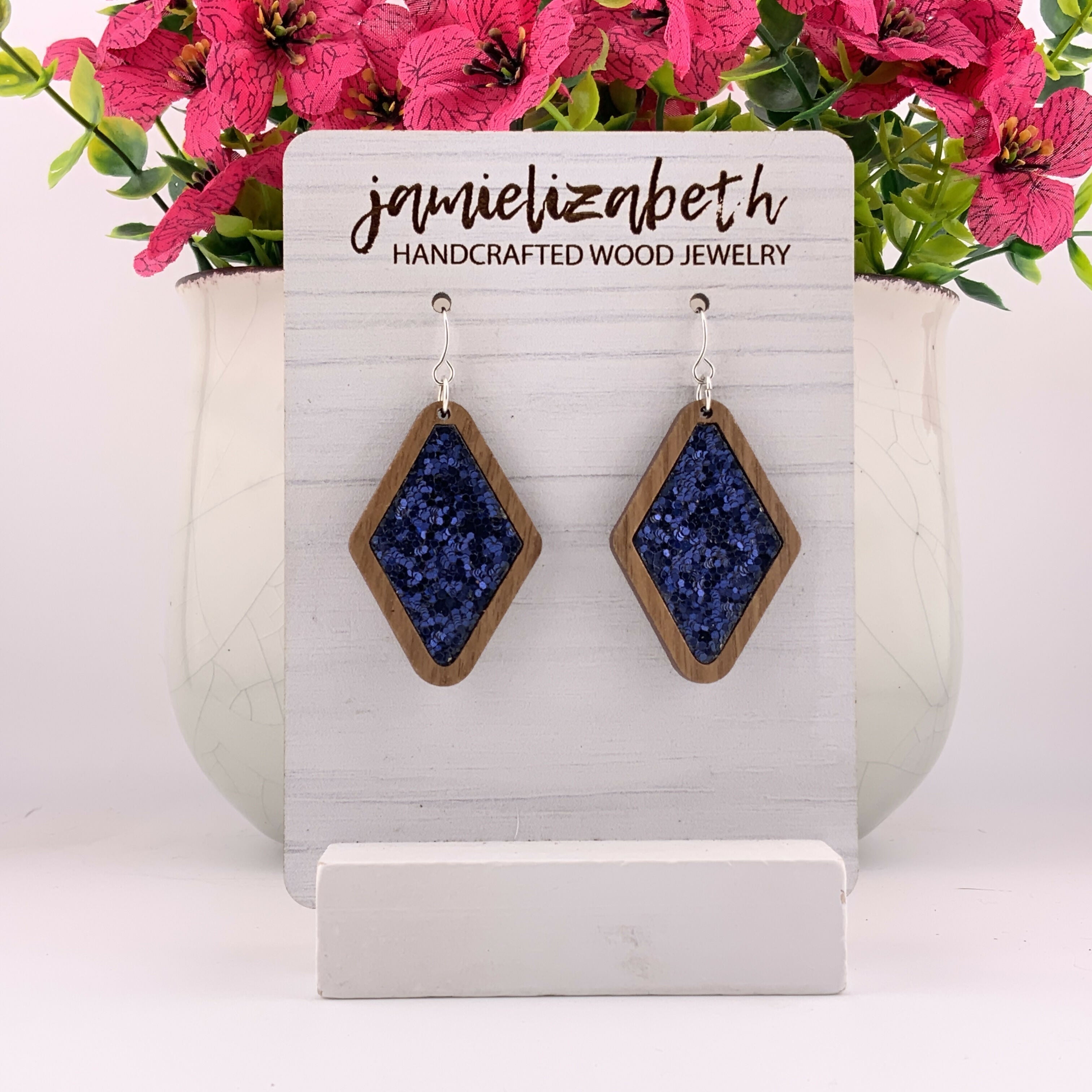 Navy Blue Glitter Earrings