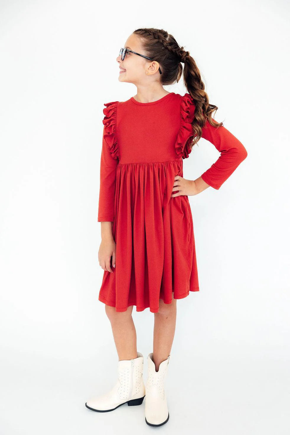Christmas Red L/S Ruffle Dress