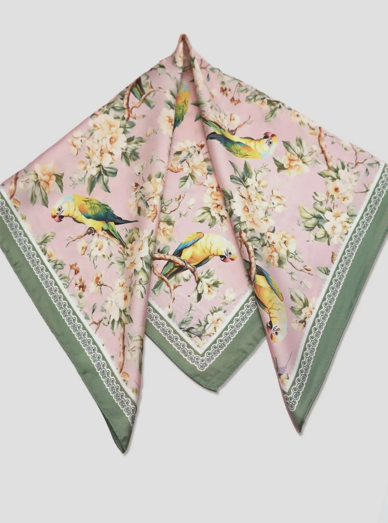 Floral bird silk scarf