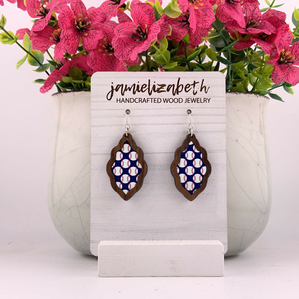 Baseball Scallop Earrings in Walnut