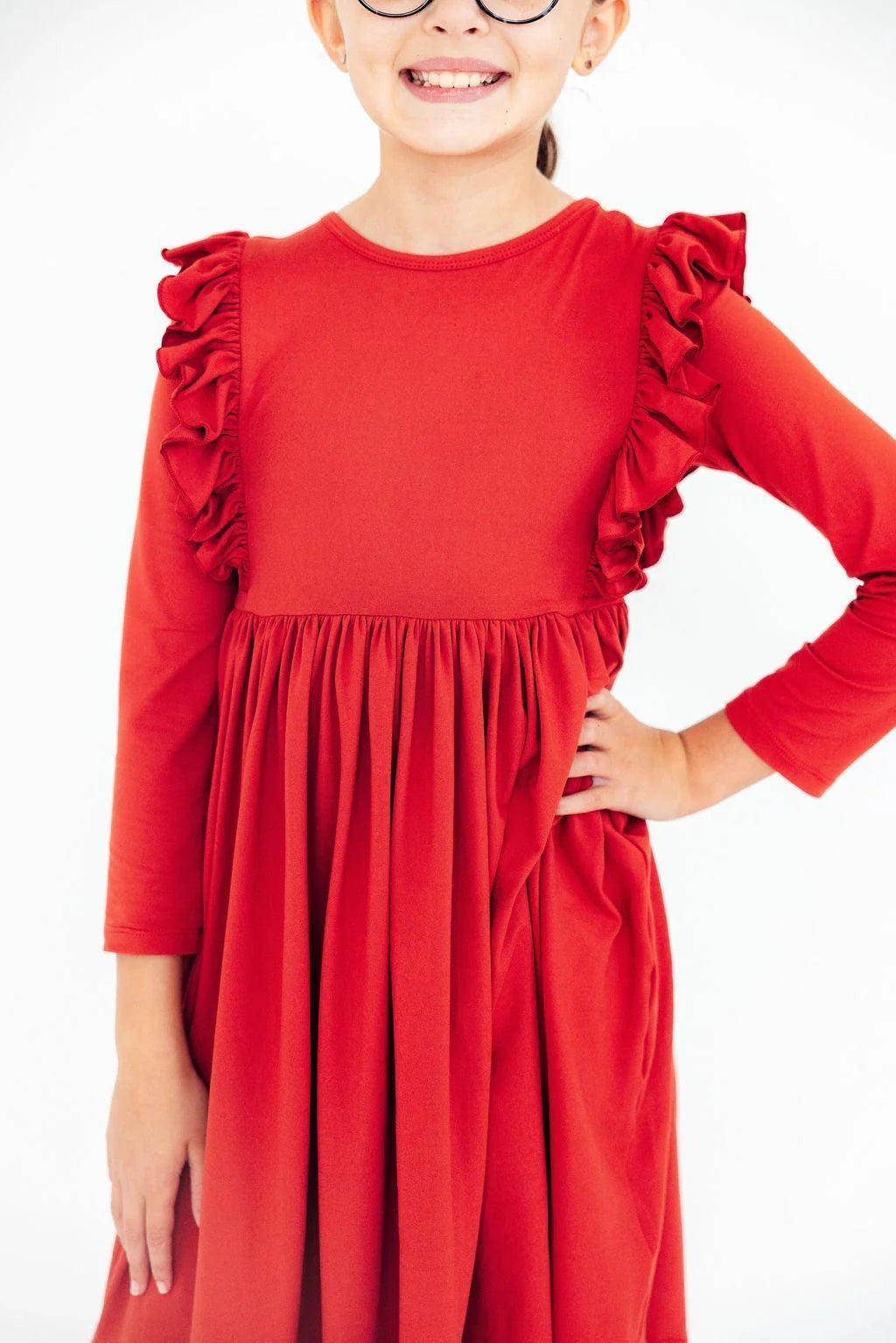 Christmas Red L/S Ruffle Dress
